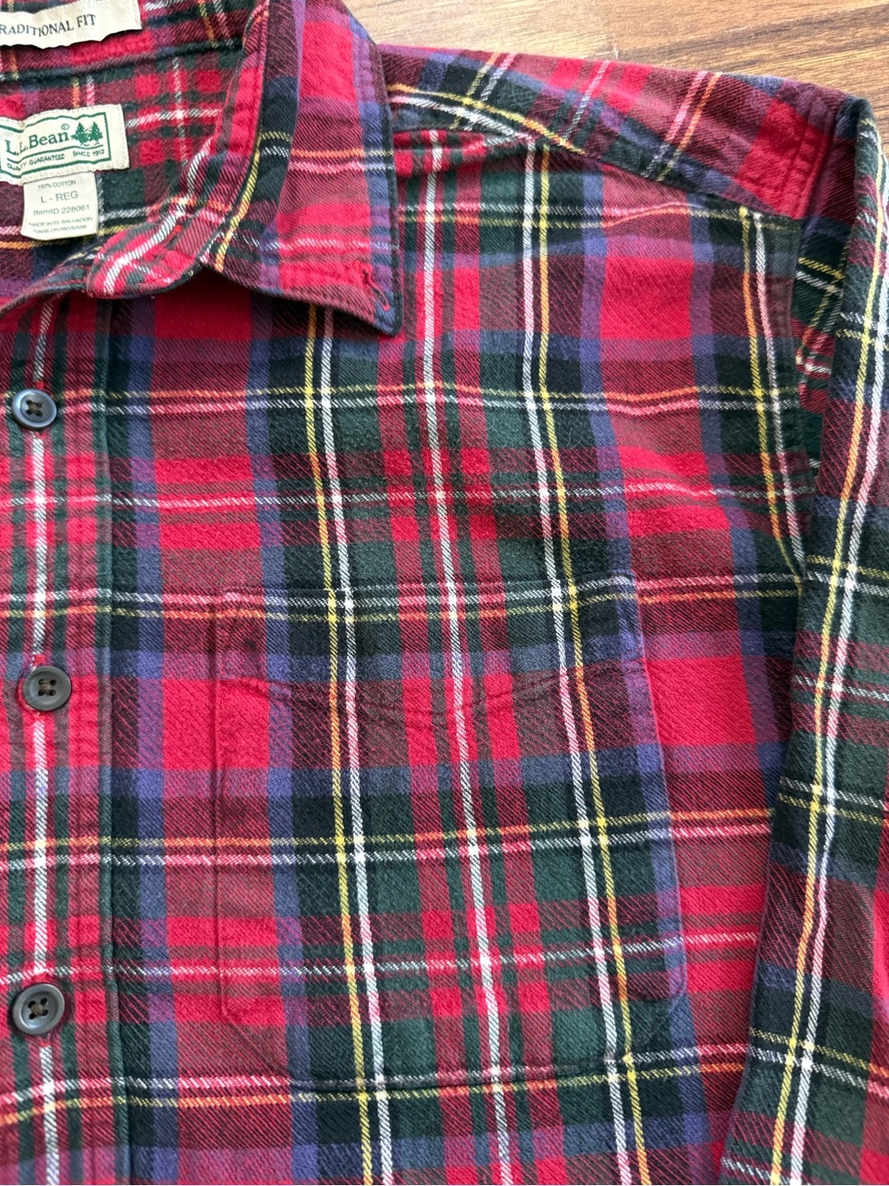 L.L. Bean Red and Green Plaid Button-Down Shirt - Picture 2 of 8